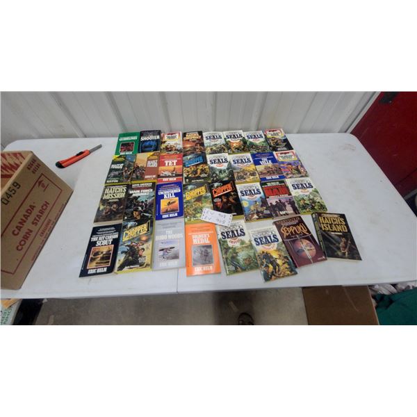 Collection of Military Action Paperback Novels, Seals, Chopper, Soldier of Fortune, and More