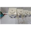 Image 3 : Vintage Speckled Ceramic Kitchen Canister Set with Blue Floral Design, Five Pieces