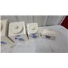 Image 4 : Vintage Speckled Ceramic Kitchen Canister Set with Blue Floral Design, Five Pieces