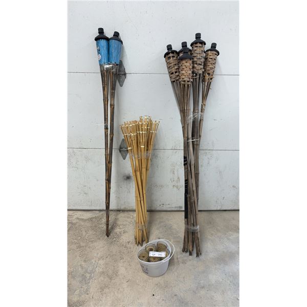 Tiki Brand Bamboo Outdoor Torches with Fuel Reservoirs and Fuel Canisters