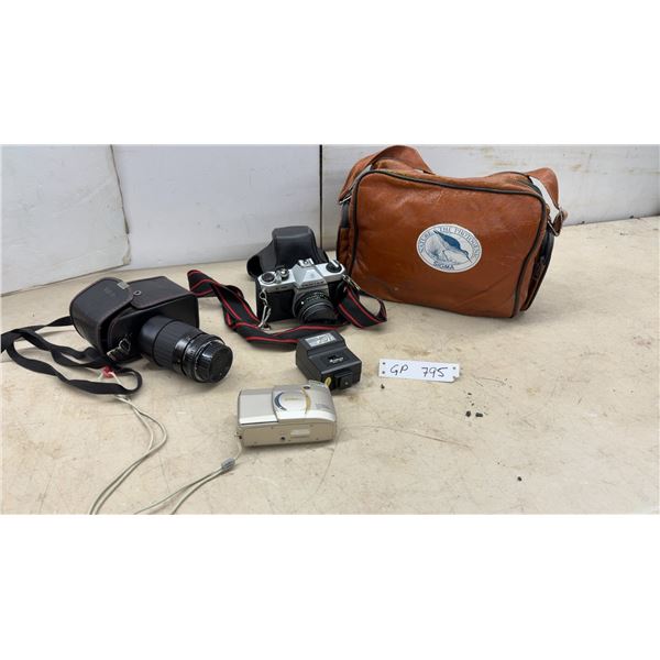 Asahi Pentax K1000 SLR Camera with 50mm Lens, Nikon Lite Touch Zoom 70ws, Flash, and More