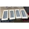 Image 2 : 8 White Painted Wood Shutters with Striped Fabric Panel Inserts, 21 3/4 x 16" & 17 3/4 x 16"