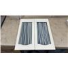 Image 3 : 8 White Painted Wood Shutters with Striped Fabric Panel Inserts, 21 3/4 x 16" & 17 3/4 x 16"