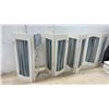 Image 5 : 8 White Painted Wood Shutters with Striped Fabric Panel Inserts, 21 3/4 x 16" & 17 3/4 x 16"