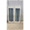 Image 6 : 8 White Painted Wood Shutters with Striped Fabric Panel Inserts, 21 3/4 x 16" & 17 3/4 x 16"