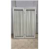 Image 7 : 8 White Painted Wood Shutters with Striped Fabric Panel Inserts, 21 3/4 x 16" & 17 3/4 x 16"