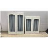 Image 8 : 8 White Painted Wood Shutters with Striped Fabric Panel Inserts, 21 3/4 x 16" & 17 3/4 x 16"