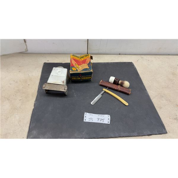 Vintage Morris Metric Vegetable Slicer with Original Box, Straight Razor, Brush, and More