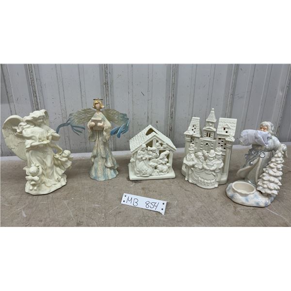 Lot of 4 Party Lite Christmas Candle Holders and Angel Figurine