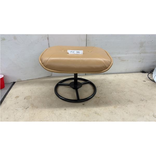 Ottoman with Tan Leather / Leather Style Cushion