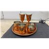 Image 4 : Copper Drinkware Set with Hammered Tray and Victorian-Style Beaded Glass Lamp, 13 1/2" H