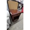 Image 1 : Cherry Finish End Table with Drawer and Open Shelf Storage