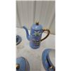 Image 3 : Vintage Japanese Hand-Painted Porcelain Tea Set with Tropical Landscape and Gold Trim 1920s