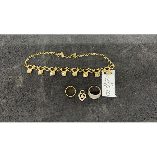 Vintage Necklace with 2 Rings & Pendant
