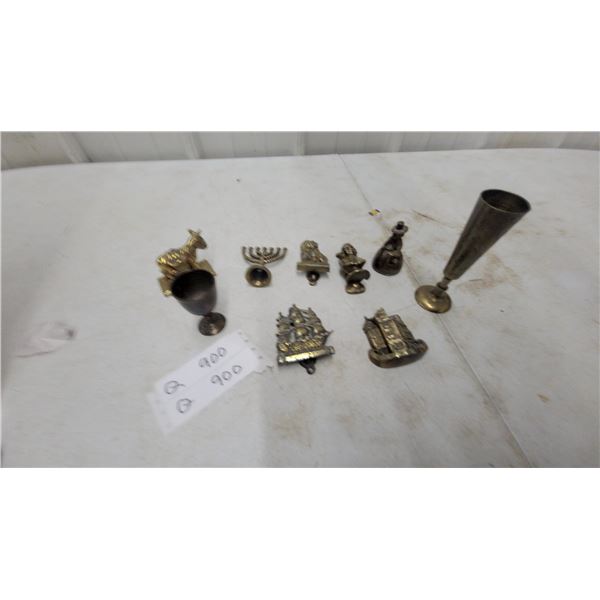 Brass Judaica Collection Including Menorah, Besamim Holder, Goblet, and More