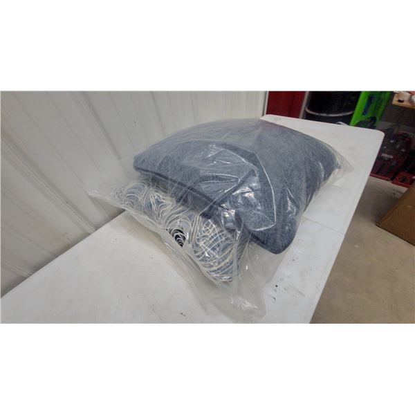 Set of Decorative Pillows, Blue and Grey Textured with Blue Swirl Pattern