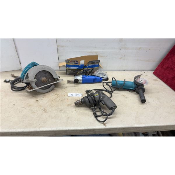 Power Tools: Makita 1/2" Circular Saw, Oscillating Tool, Angle Grinder, Drill, and More