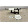 Image 1 : Denver Fire Clay Co. Laboratory Balance Scale with Ceramic Pans, 1 Broken