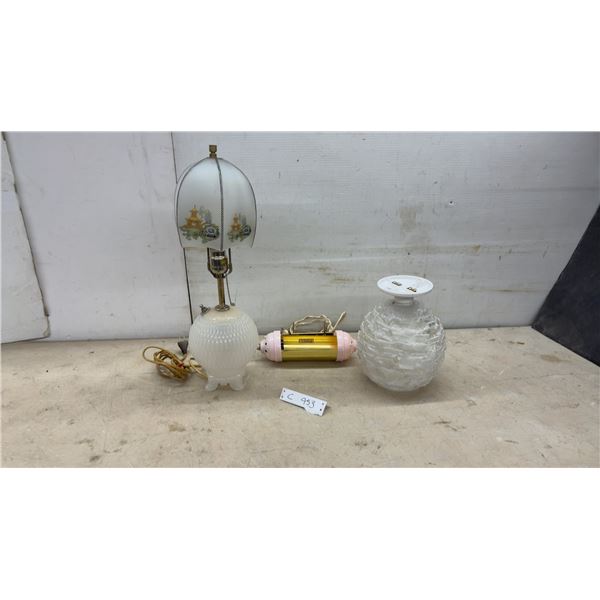 Vintage: Table Lamp with Pagoda Shade, 21" H. Hook-On Bed Lamp, and Ceiling Fixture
