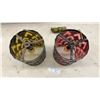 Image 2 : Pair of Mid-Century Modern Pendant Lamps with Capiz Shell Diffusers, Yellow and Red