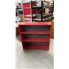 Image 1 : Red-Painted Three-Shelf Wooden Bookcase with Blue-Gray Interior Back Panel 12 x 37 x 37