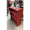 Image 2 : Red-Painted Three-Shelf Wooden Bookcase with Blue-Gray Interior Back Panel 12 x 37 x 37