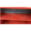 Image 4 : Red-Painted Three-Shelf Wooden Bookcase with Blue-Gray Interior Back Panel 12 x 37 x 37