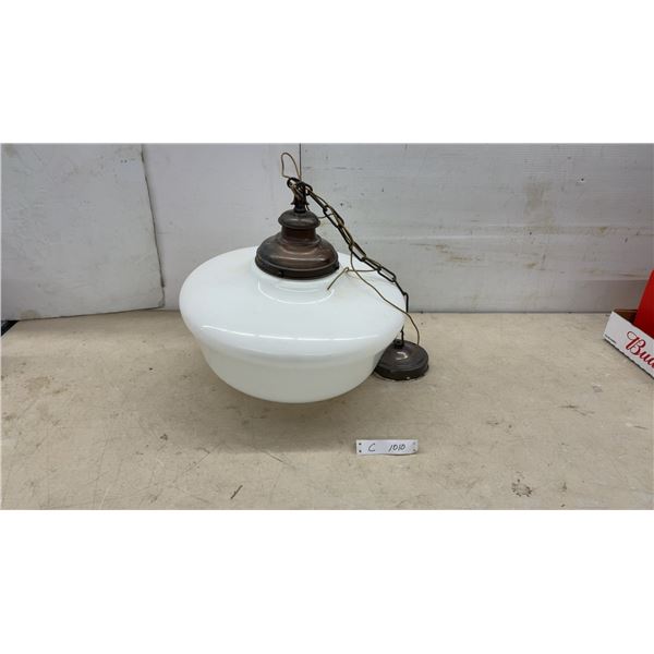 Vintage Schoolhouse Pendant Light with Milk Glass Globe and Bronze Finish Chain