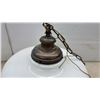 Image 2 : Vintage Schoolhouse Pendant Light with Milk Glass Globe and Bronze Finish Chain