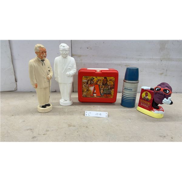 Colonel Sanders Kentucky Fried Chicken Banks, A-Team Lunchbox, Thermos, and More