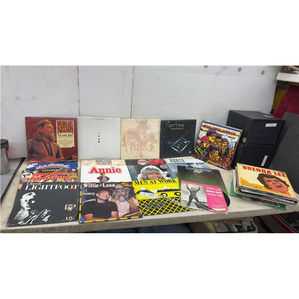 Collection of Vinyl LP Records Including Willie Nelson, Supertramp, Men at Work, and More
