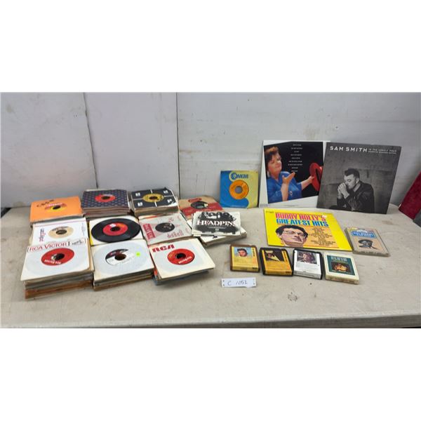 Vinyl LP's Sam Smith, Buddy Holly's Greatest Hits, 45 RPM Records, Elvis Cassettes and More