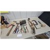 Image 1 : Assorted Hand Tools Including Claw Hammers, Pliers, C-Clamps, Socket Set, and Cylinder Hone Plus