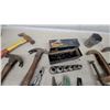 Image 3 : Assorted Hand Tools Including Claw Hammers, Pliers, C-Clamps, Socket Set, and Cylinder Hone Plus