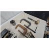 Image 6 : Assorted Hand Tools Including Claw Hammers, Pliers, C-Clamps, Socket Set, and Cylinder Hone Plus
