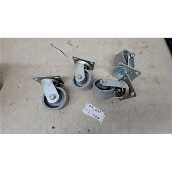 Set of Four Plate-Mount Swivel Casters with Gray Polyurethane Wheels Heavy Duty