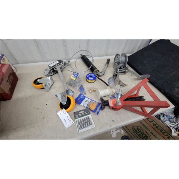 2 Ton Axle Stand, Caster Wheels, Hand Winch, Wire Spool, and More