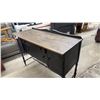 Image 2 : Vintage Black Painted Wooden Sideboard with Natural Wood Top and Turned Legs 54 x 42 x 22