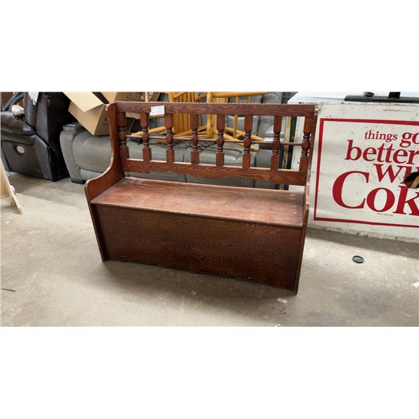 Wooden Storage Bench with Spindle Back and Hinged Seat 50 x 37 x 19