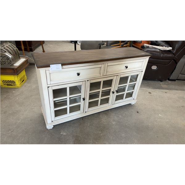 Pike & Main Farmhouse 60" Media Console with Two-Tone Finish and Glass Cabinet Doors 56 x 15 x 33