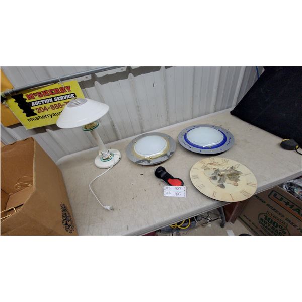 White Table Lamp, Flush-Mount Ceiling Lights, Duck Wall Clock, Flashlight, and More