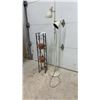 Image 1 : Mid-Century Modern Two-Light Adjustable Floor Lamp and Wrought Iron Plant Stand, 40" H