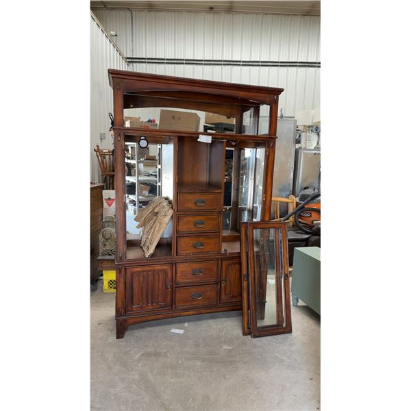 Kathy Ireland Home 2pc Dark Wood Display Cabinet with Glass Doors and 5 Drawers 52 x 80 x 16