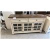 Image 1 : Pike & Main Farmhouse Sideboard with Wood Top, Two Drawers, and Glass Door Cabinets 15 x 55 x 33