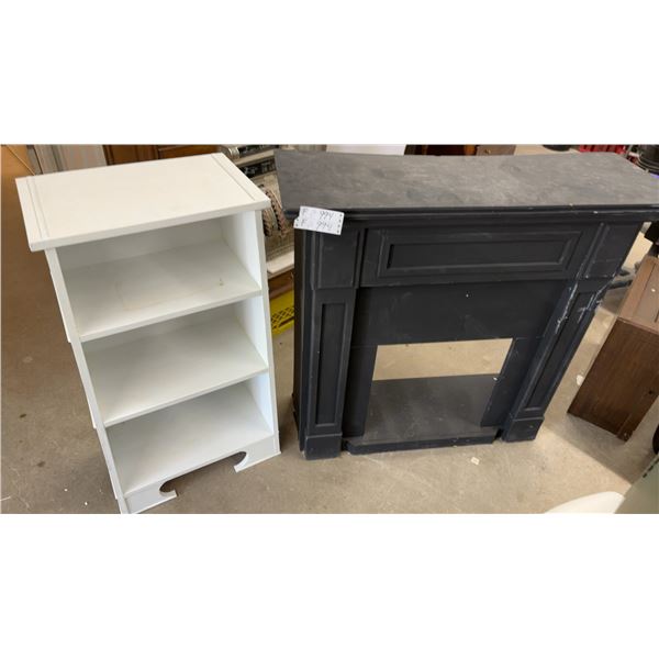 White Painted Three-Shelf Wooden Bookcase with Decorative Base Cut-Outs and Black Painted Fire