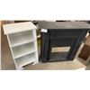 Image 1 : White Painted Three-Shelf Wooden Bookcase with Decorative Base Cut-Outs and Black Painted Fire