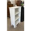 Image 2 : White Painted Three-Shelf Wooden Bookcase with Decorative Base Cut-Outs and Black Painted Fire