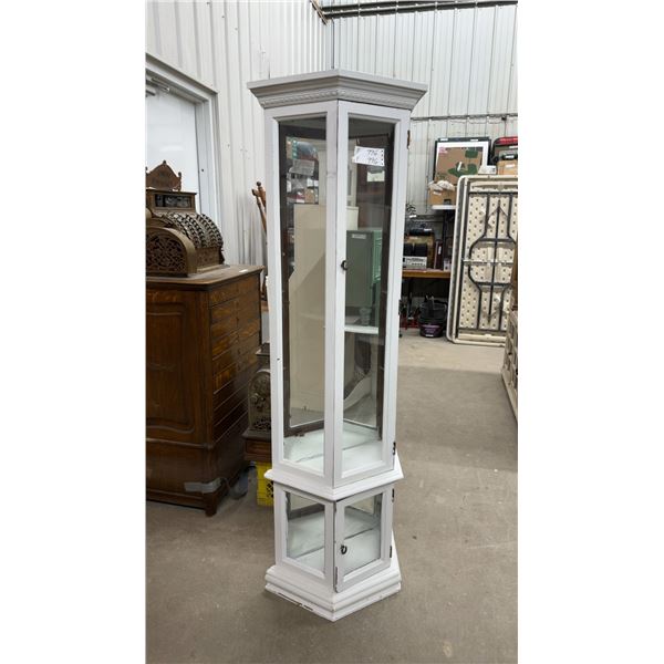 White Painted Curio Display Cabinet with Mirrored Back and Glass Panels 71 x 20 x 11