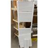 Image 2 : Wooden Four-Tier Retail Display Stand and White Metal Slatwall Display System