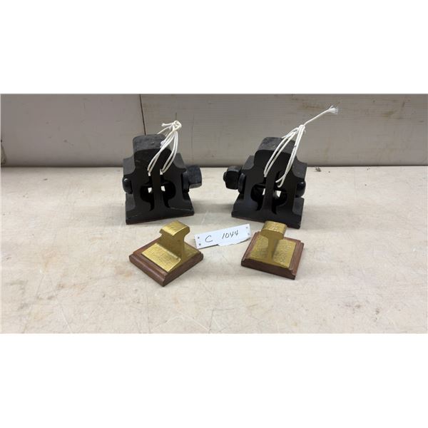 Miniature Ceremonial Railroad Joint Bars and Commemorative Rail Sections on Wooden Bases